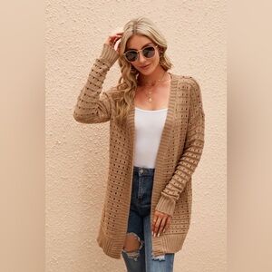 Openwork Horizontal Ribbing Open Front Cardigan